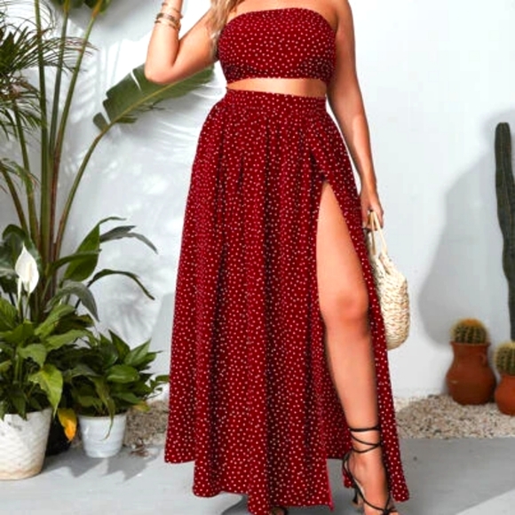 SHEIN Dresses & Skirts - SHEIN Red & White 2 Piece Bandeau and Skirt, 1x